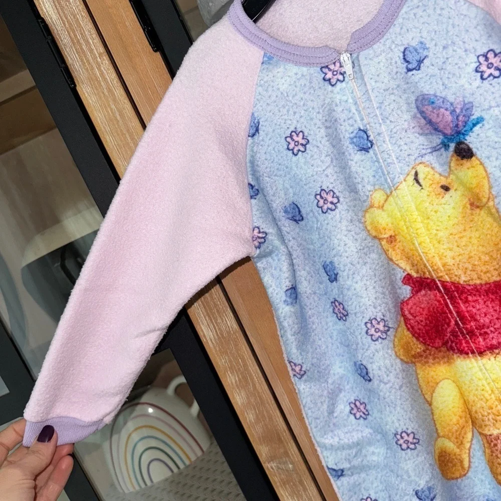 Vintage 90s Winnie The Pooh coverall onesie baby toddler fleece disney flowers